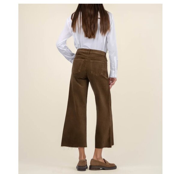 NWT Kut From The Kloth Meg Hi Rise Raw Hem Wide Leg Velvet Pants Brunette 14 - Picture 4 of 10
